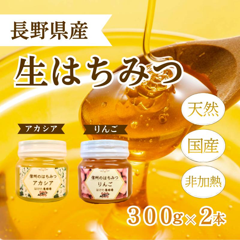 【寄附額改定】国産生はちみつ　アカシア・リンゴ300g 2本セット